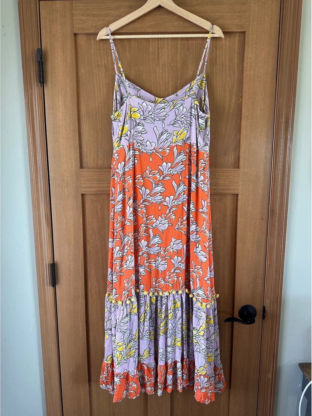 Farm Rio Anthropologie Culebra Maxi Dress Orange & Lilac Floral Women’s Large - Picture 5 of 15
